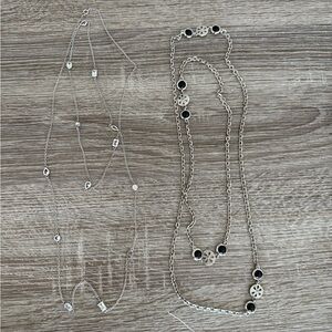 Bundle 2 long Vintage Dainty Neclaces Silver Black 21” 22” Sand Dollar Unique